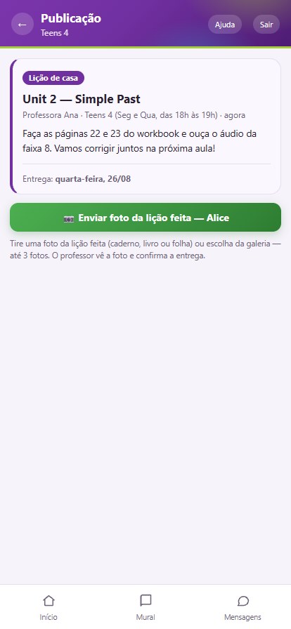 Detalhe da lição com instruções, data de entrega e o botão Enviar foto da lição feita